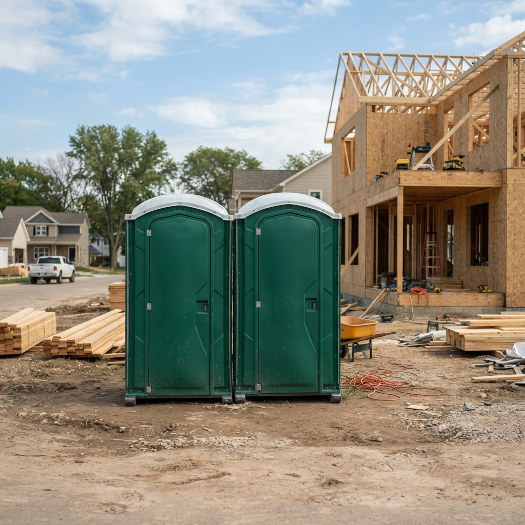 Portable restroom units at a residential construction site
